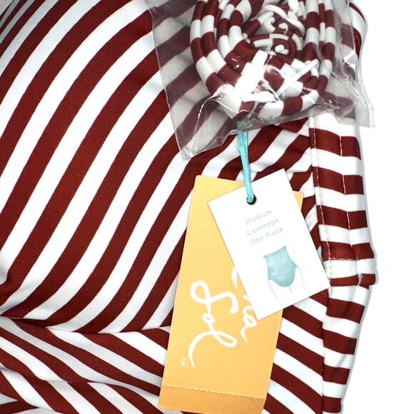 NWT Kona Sol Striped Red Currant Twist Bandeau One Piece Swimsuit Size Small - Picture 3 of 13